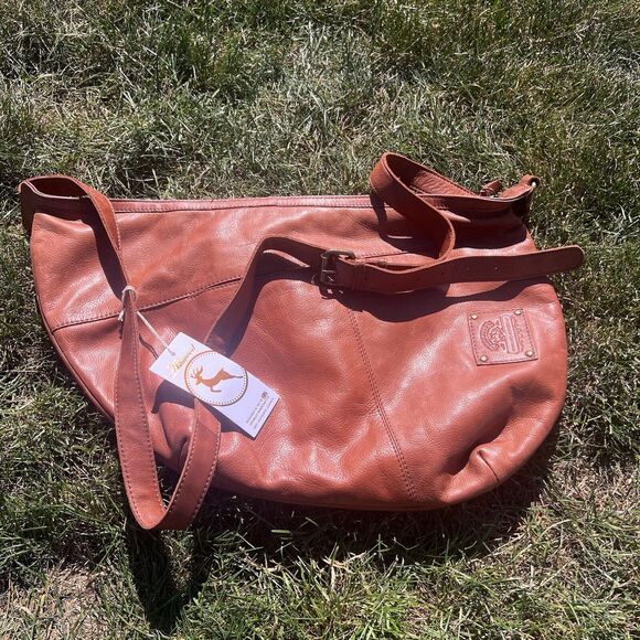 NWT ASHWOOD By Harrods Bison Genuine Leather Large Handbag Cognac Retail $150 - Picture 1 of 13